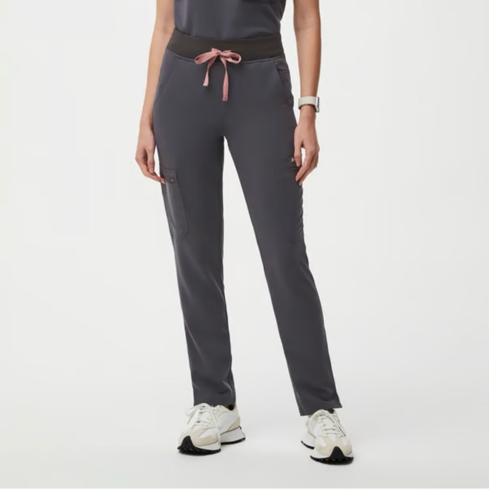 Figs Women's Gray Jogger Pants with Pink Drawstring